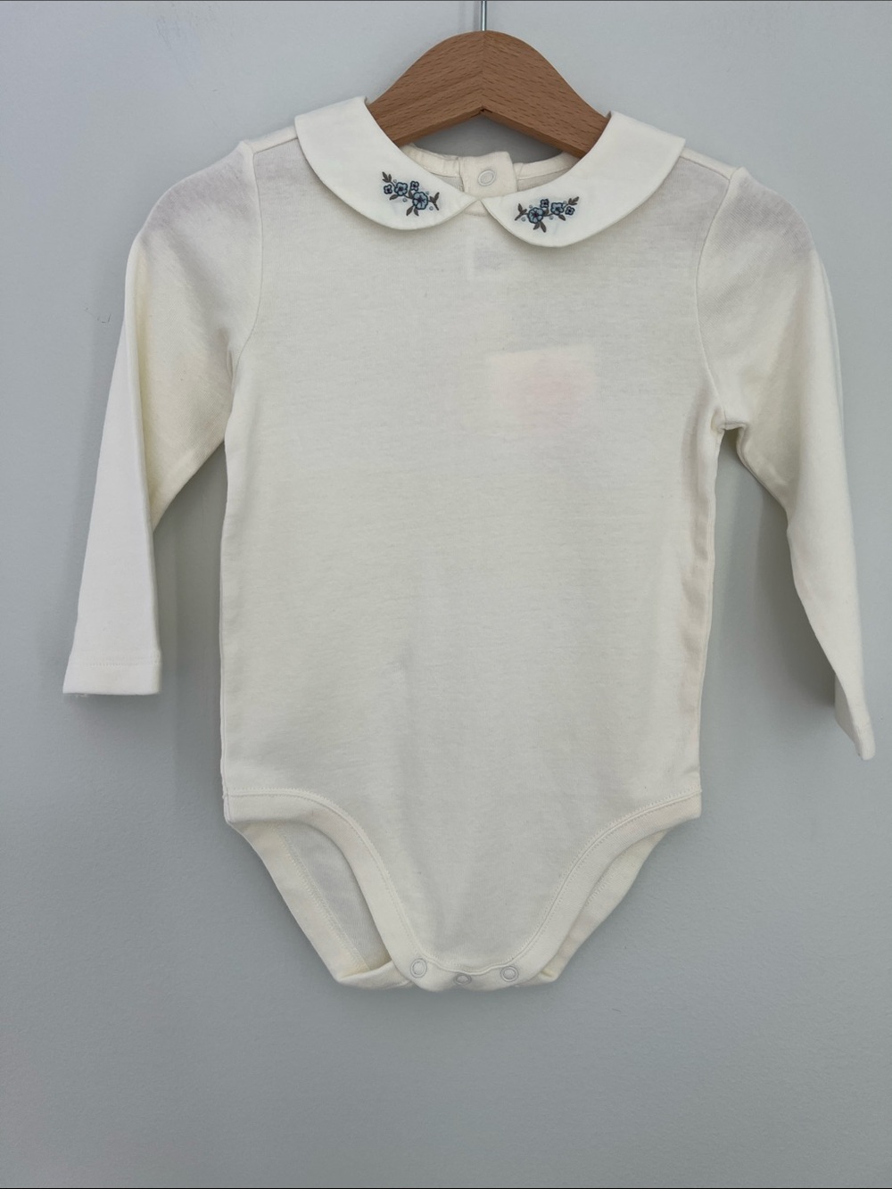 Janie and Jack | Cream Long-Sleeve Bodysuit Embroidered Floral Collar NWT 12-18M